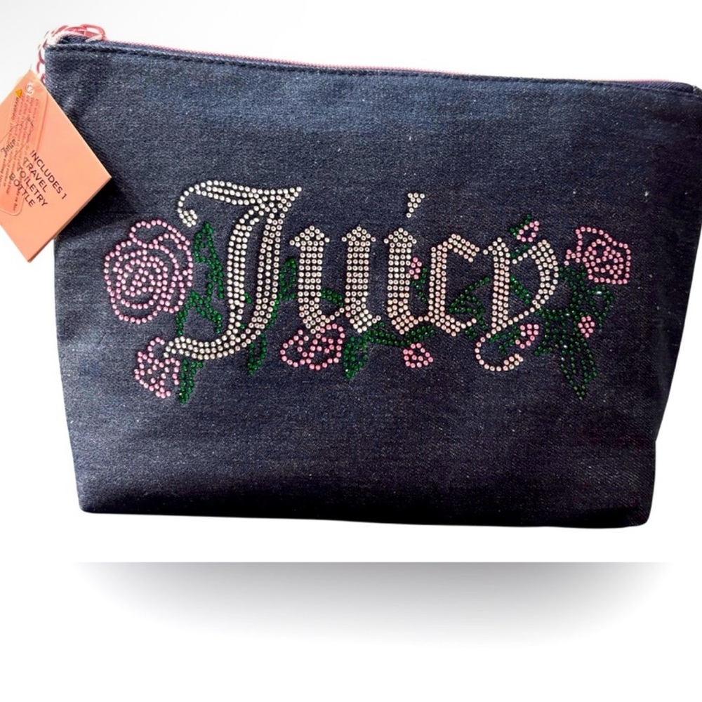 Juicy Couture Denim  Cosmetic Bag with Pink and Green Accents